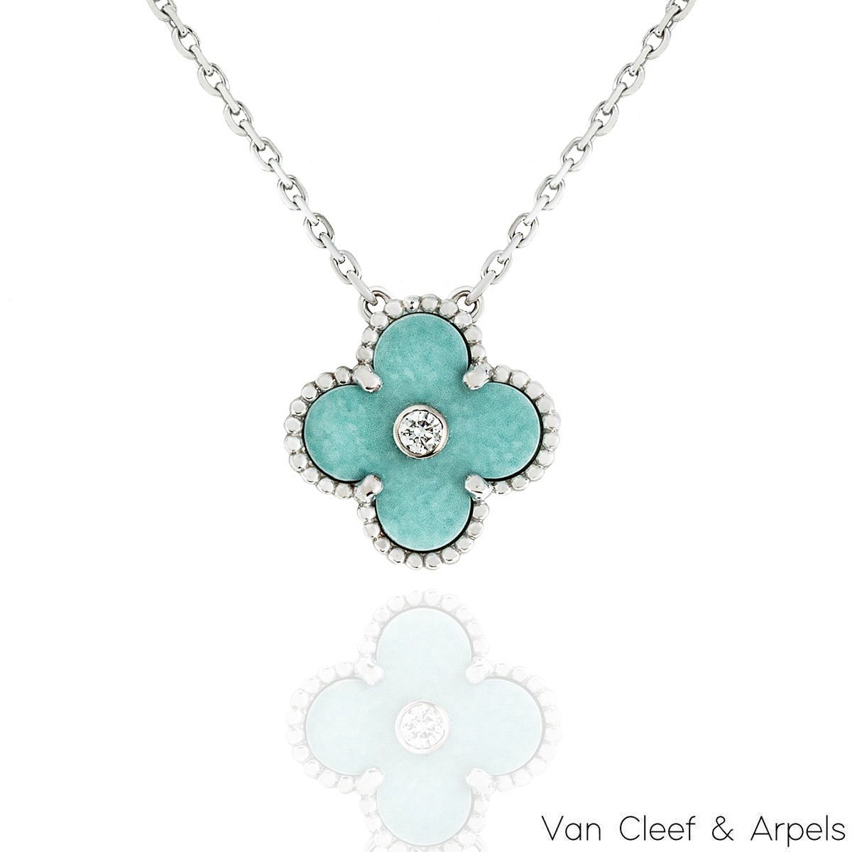 Van Cleef & Arpels Limited Edition Light Green Celadon Porcelain Vintage Alhambra Holiday Pendant VCARP9RU00 Van Cleef & Arpels Limited Edition Light Green Celadon Porcelain Vintage Alhambra Holiday Pendant VCARP9RU00